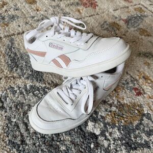 6 Reebok White and Pink galaxy Sneakers